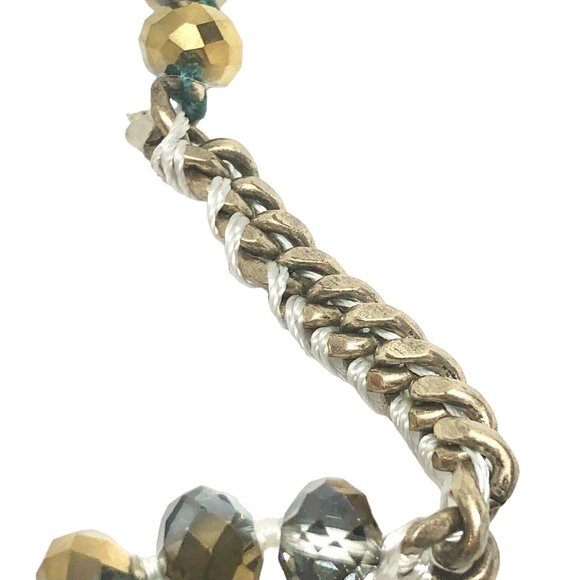 Chloe Plus Isabel Green Woven Chain Necklace W/ Faceted Gold & Silver Beads - Picture 2 of 8